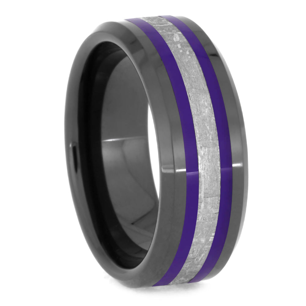 Meteorite Ring With Purple Enamel Pinstripes-2630PU - Jewelry by Johan