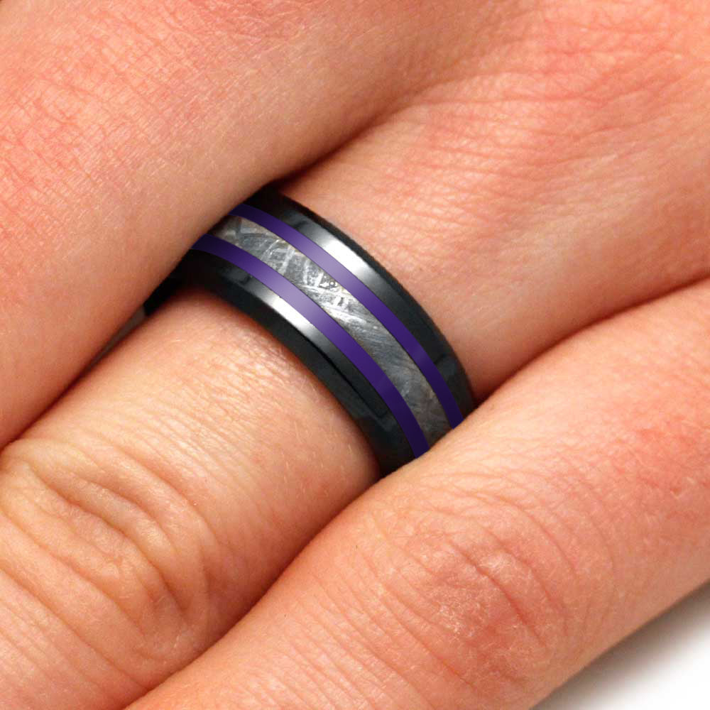 Meteorite Ring With Purple Enamel Pinstripes-2630PU - Jewelry by Johan