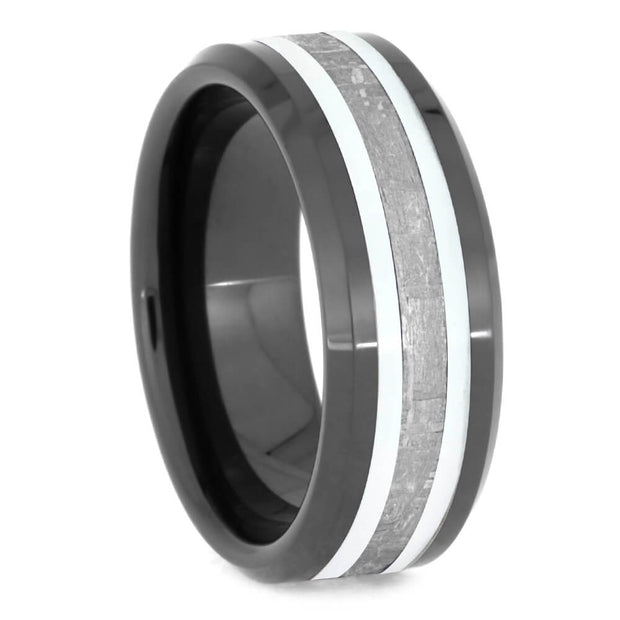 Meteorite Ring With White Enamel Pinstripes-2630WH - Jewelry by Johan