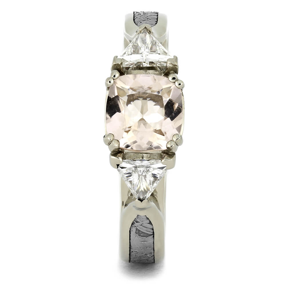 Morganite Engagement Ring With Trillion Cut Diamonds, Meteorite Ring-2633 - Jewelry by Johan