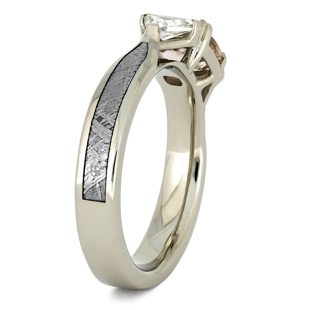 Morganite Engagement Ring With Trillion Cut Diamonds, Meteorite Ring-2633 - Jewelry by Johan
