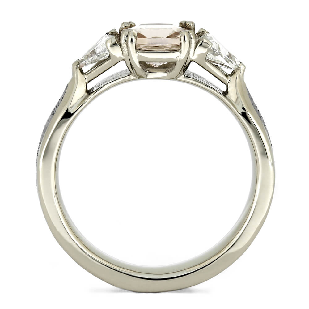 Morganite Engagement Ring With Trillion Cut Diamonds, Meteorite Ring-2633 - Jewelry by Johan