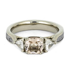 Morganite Engagement Ring With Trillion Cut Diamonds, Meteorite Ring-2633 - Jewelry by Johan