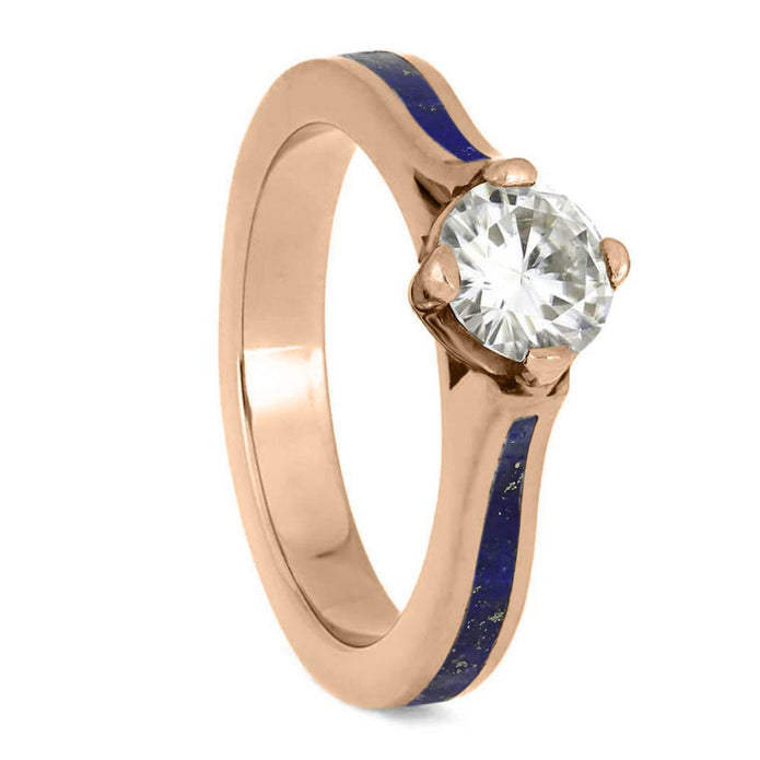 Lapis Engagement Ring In Rose Gold, Moissanite Solitaire-2639 - Jewelry by Johan