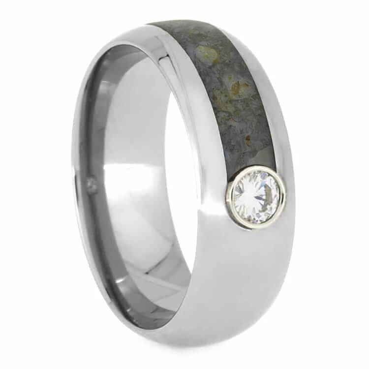 Titanium Ring With Moissanite And Partial Dinosaur Bone-2645 - Jewelry by Johan