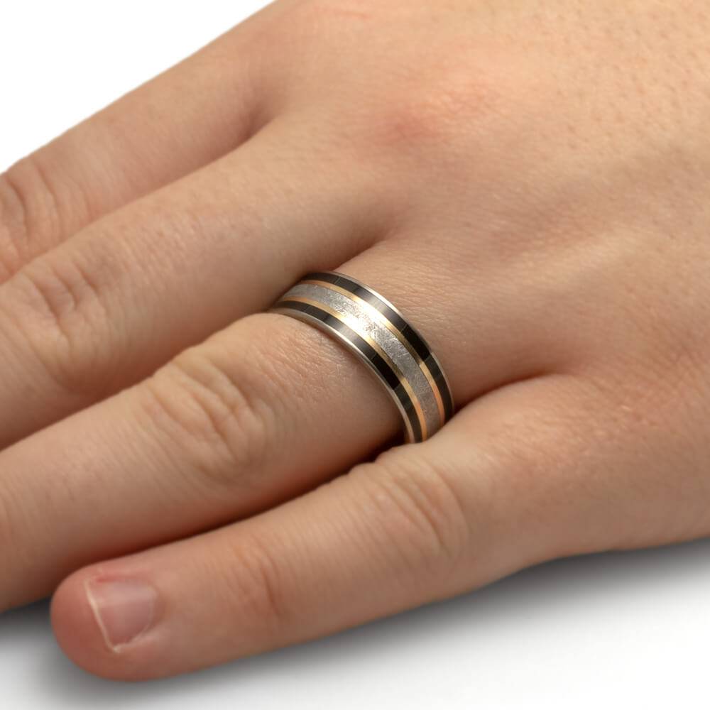 Ebony Wood and Meteorite Wedding Band