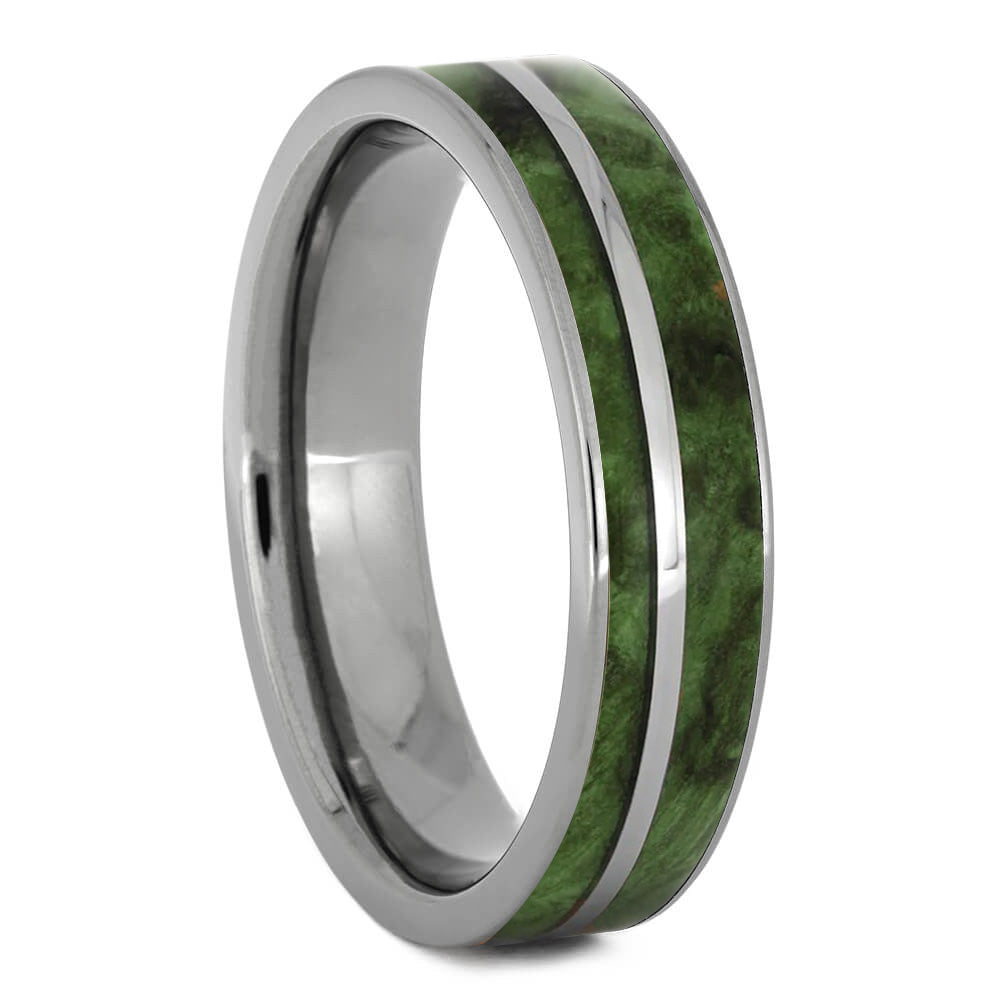 His & Hers Wood Rings Set, Green Wedding Band Set