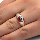 Pokemon Engagement Ring, Pokeball Ring In Signet Ring Style, Moissanite Center Stone-2680 - Jewelry by Johan