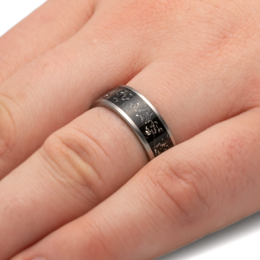 Black Stardust™ Meteorite Wedding Band With Matte Titanium Finish-2685 - Jewelry by Johan