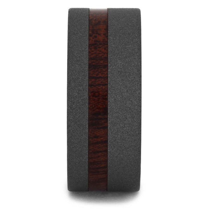 Sandblasted Titanium Wedding Band With A Thin Bloodwood Pinstripe-2688 - Jewelry by Johan