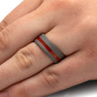 Sandblasted Titanium Wedding Band With A Thin Bloodwood Pinstripe-2688 - Jewelry by Johan