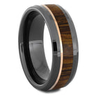 Wood & Black Ceramic Wedding Band With Rose Gold Pinstripe - Jewelry by Johan