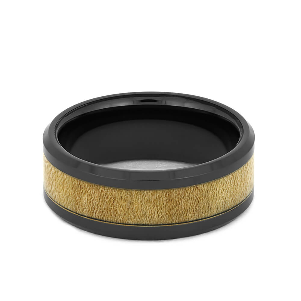 Maple Wood Ring, Black Ceramic Wedding Band For Men-2697 - Jewelry by Johan