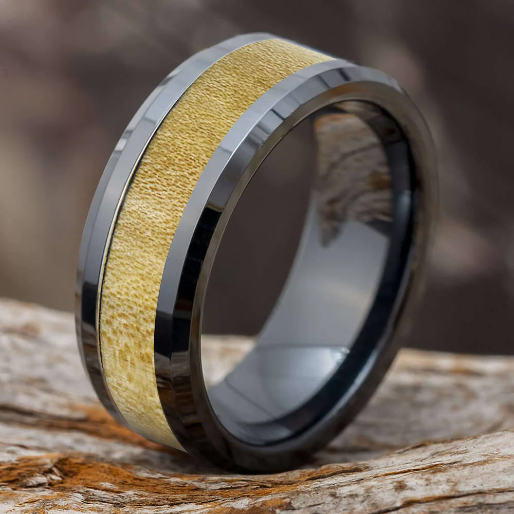 Light Wood Ring With Black Ceramic
