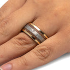 Rose Gold Fossil Ring, Meteorite Men's Wedding Band With Whiskey Oak Sleeve-2701 - Jewelry by Johan