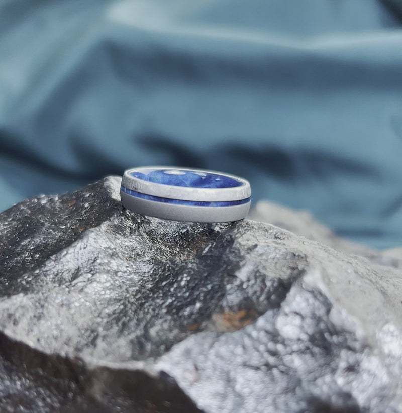 Meteorite & Blue Wood Men's Wedding Band