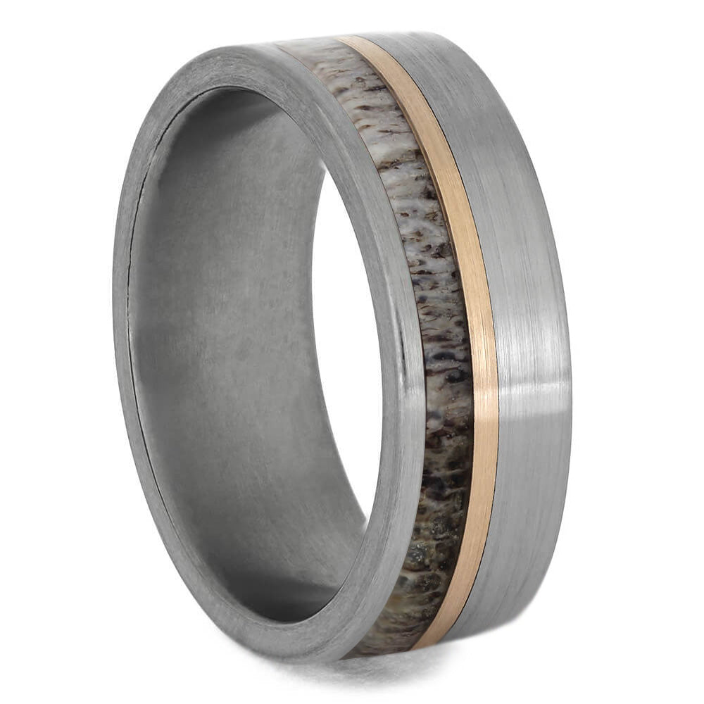 Antler Wedding Band With Gold PInstripe