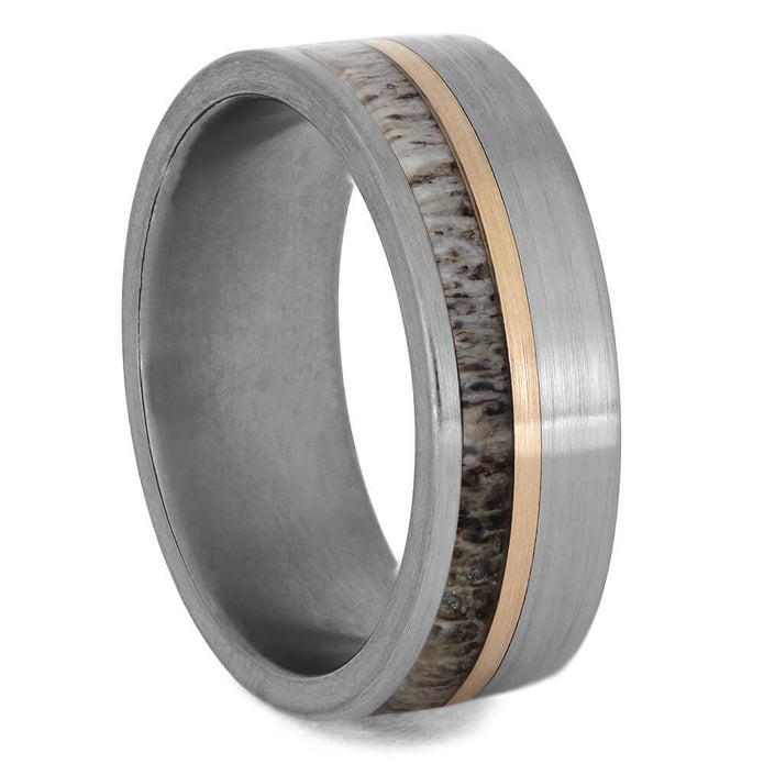 Antler Wedding Band With Gold PInstripe