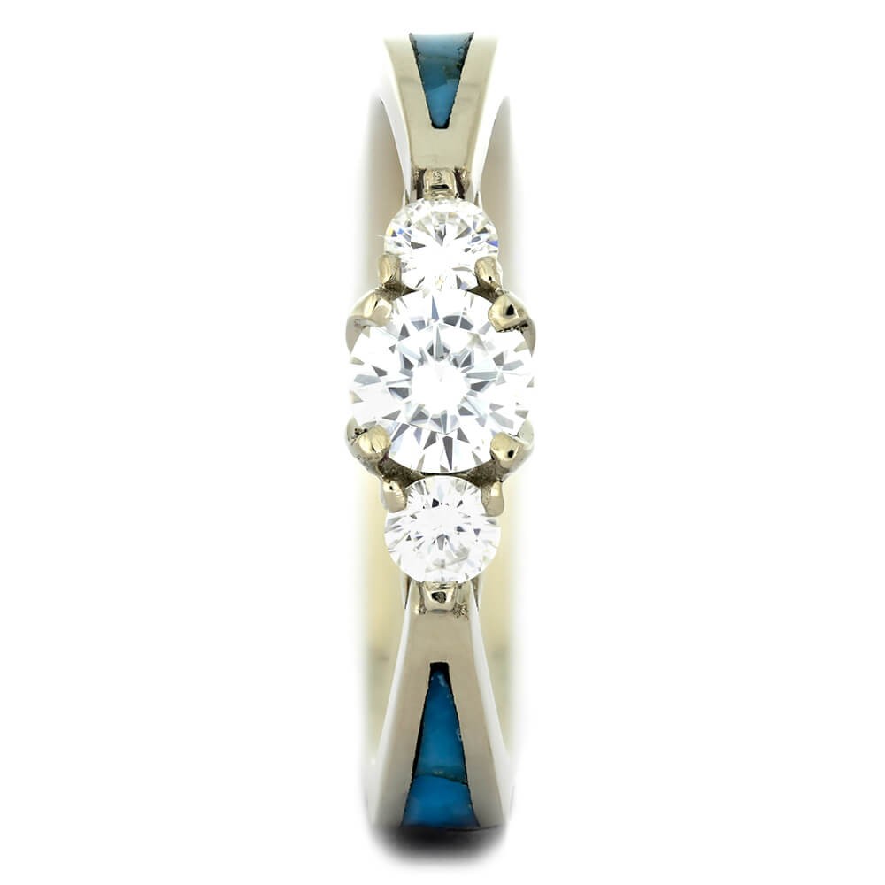 Three Stone Moissanite Ring with Genuine Turquoise in White Gold-2728 - Jewelry by Johan