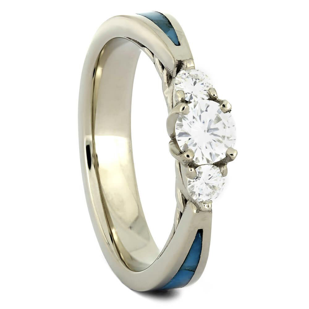 Genuine Turquoise & Three Stone Moissanite Engagement Ring - Jewelry by Johan