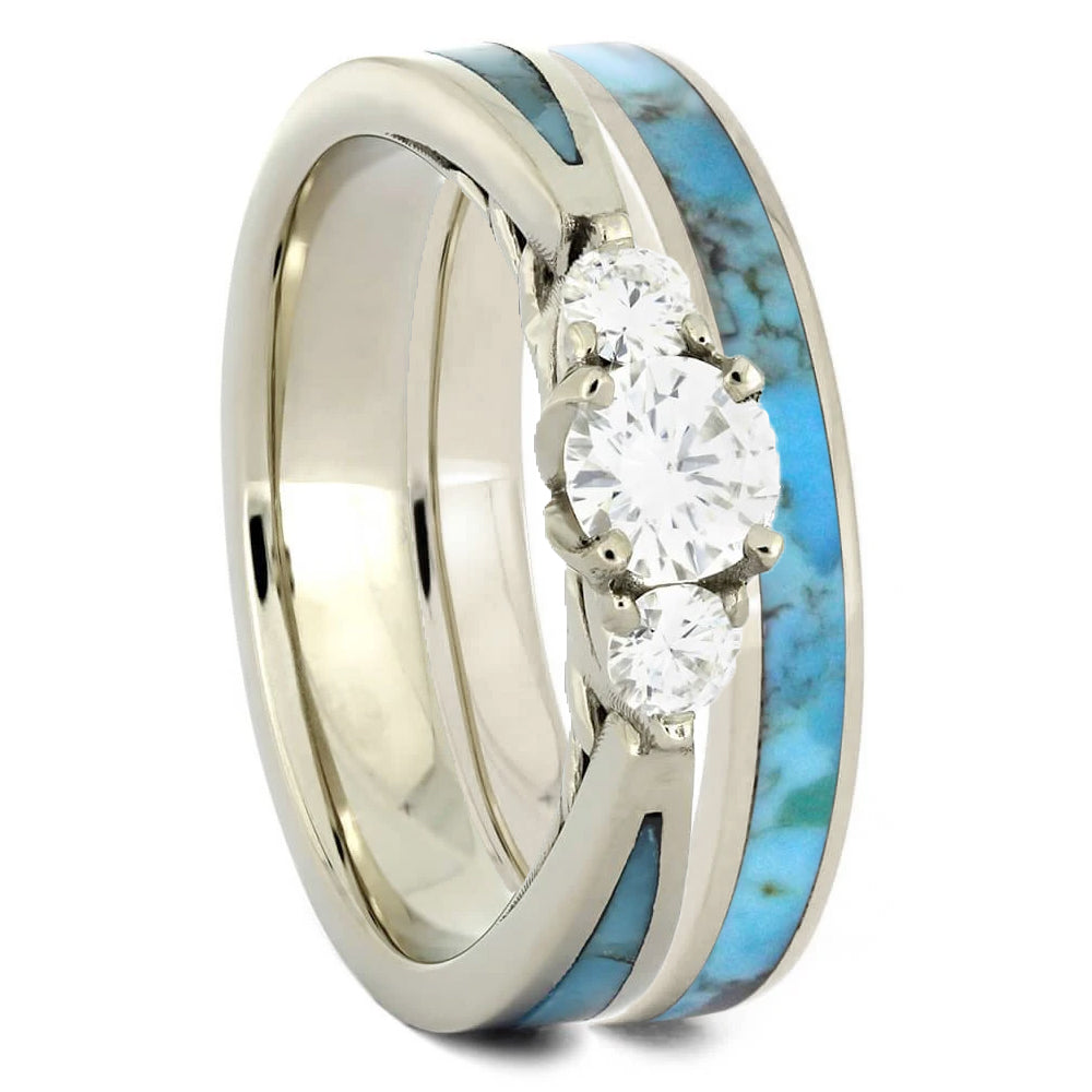 Unique Three Stone Bridal Set With Turquoise - Jewelry by Johan