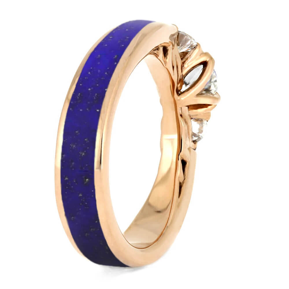 Moissanite Engagement Ring With Crushed Lapis, Rose Gold Ring-2730 - Jewelry by Johan