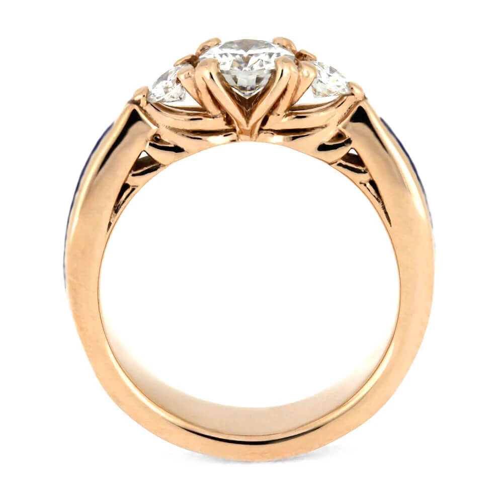 Moissanite Engagement Ring With Crushed Lapis, Rose Gold Ring-2730 - Jewelry by Johan