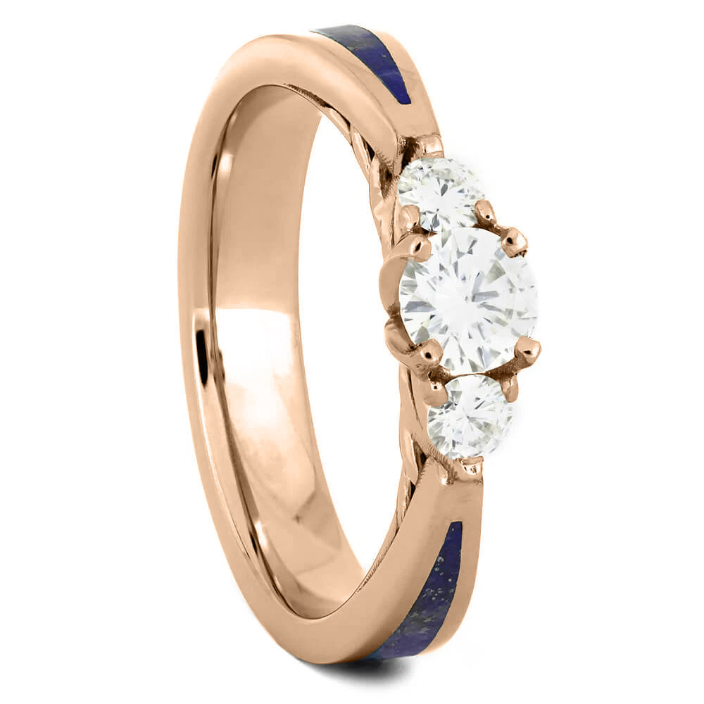 Lapis Lazuli & Moissanite Three Stone Engagement Ring - Jewelry by Johan