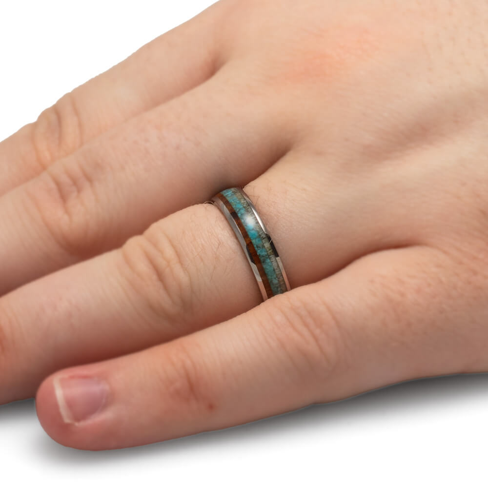 Turquoise and Antler Wedding Band