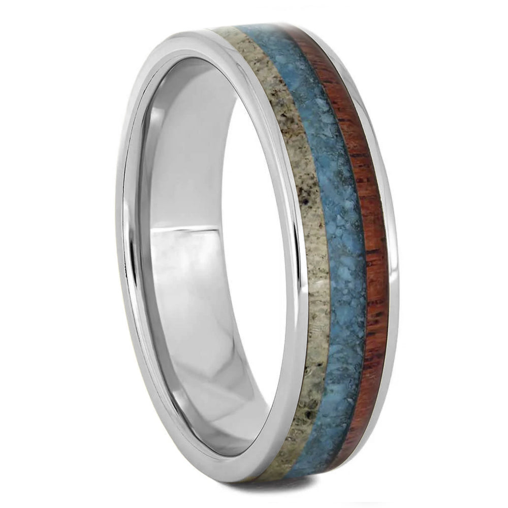 Turquoise, Deer Antler And Wood Wedding Band | Jewelry by Johan