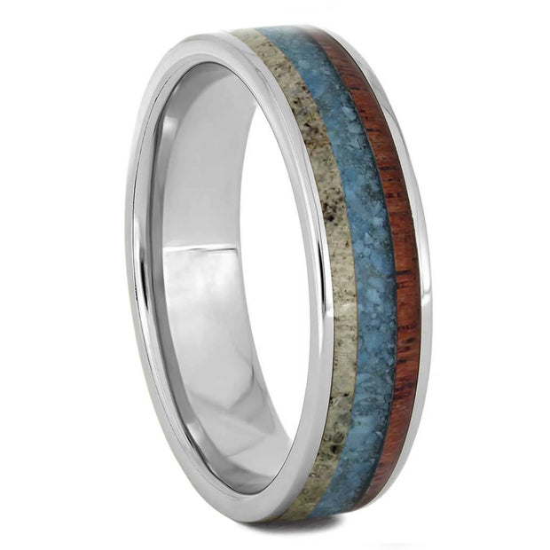 Turquoise, Wood and Antler Ring