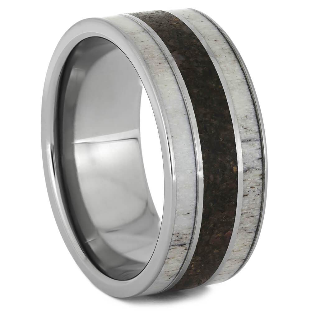 Thick Wedding Band With Dinosaur Bone And Deer Antler-2734 - Jewelry by Johan