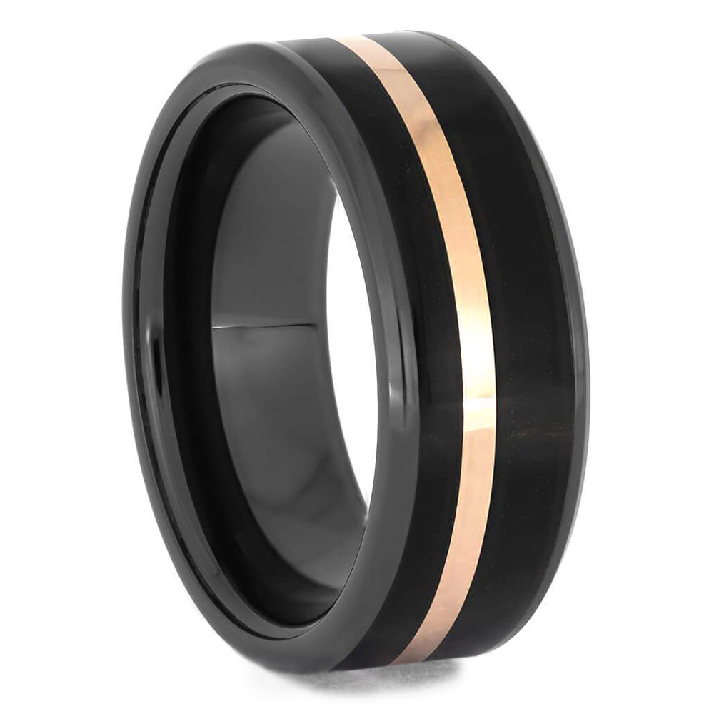 Black Wedding Band with Rose Gold Pinstripe