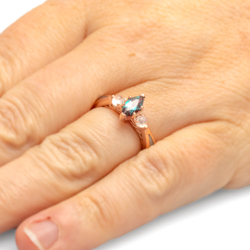Alexandrite Engagement Ring With Moonstones, Alternative Engagement Ring-2742 - Jewelry by Johan