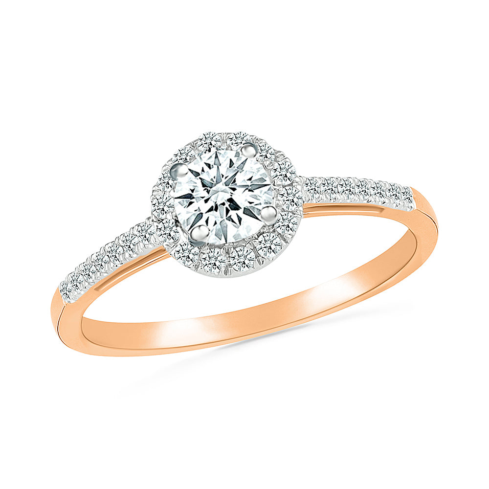 Simple Rose Gold Halo Engagement Ring With Accented Band