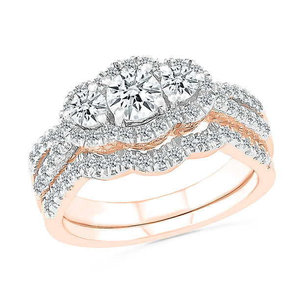 Stunning, Diamond Three Stone Bridal Set