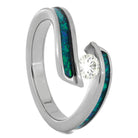 Tension Set Moissanite and Opal Engagement Ring with Titanium Twist Shank-2755 - Jewelry by Johan