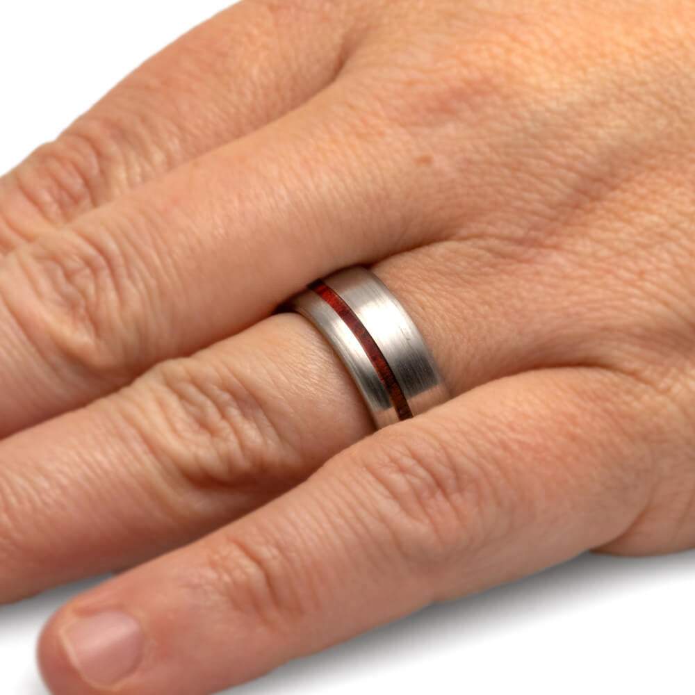 Brushed Titanium & Wood Men's Wedding Band - JBJ