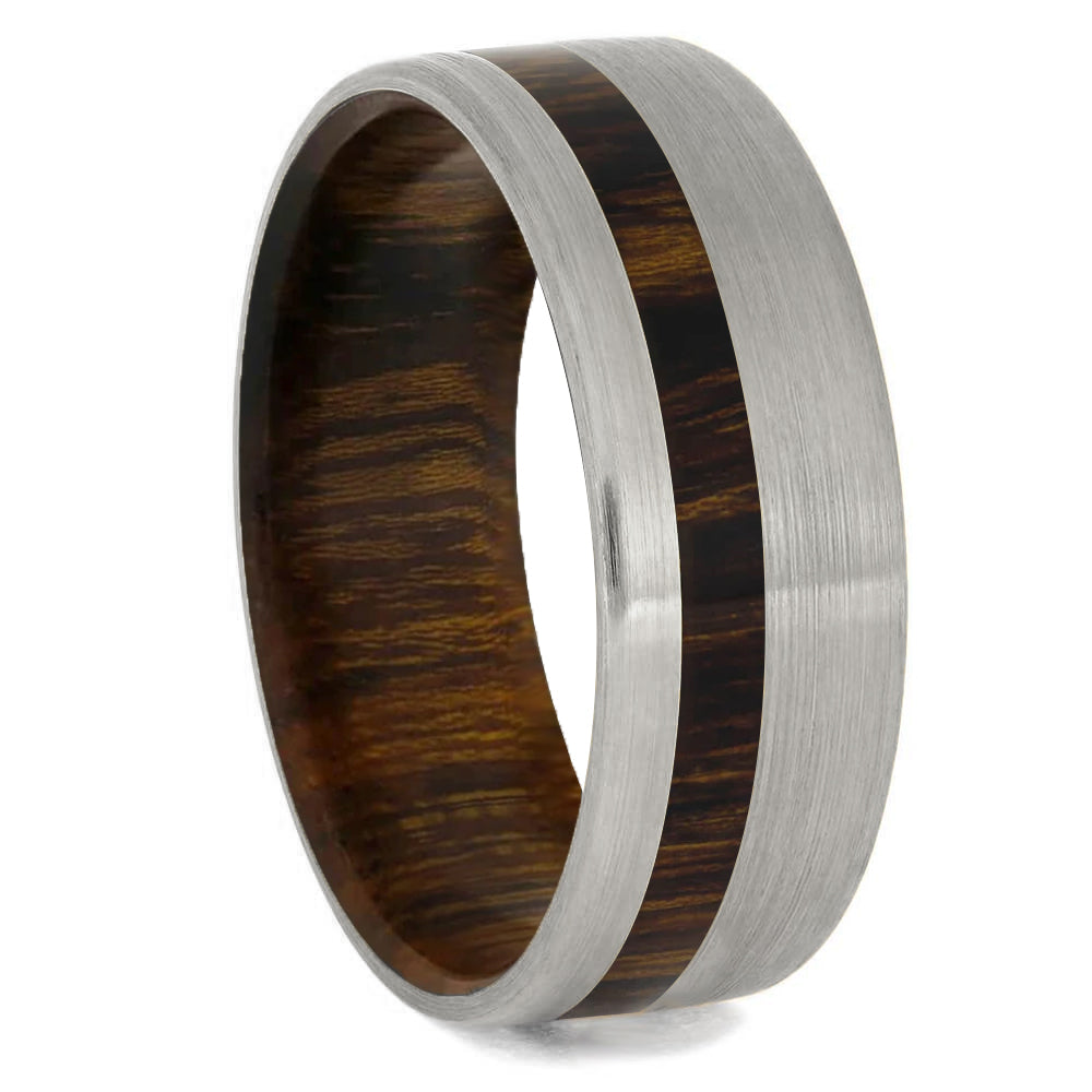 Brushed Titanium & Wood Men's Wedding Band - JBJ