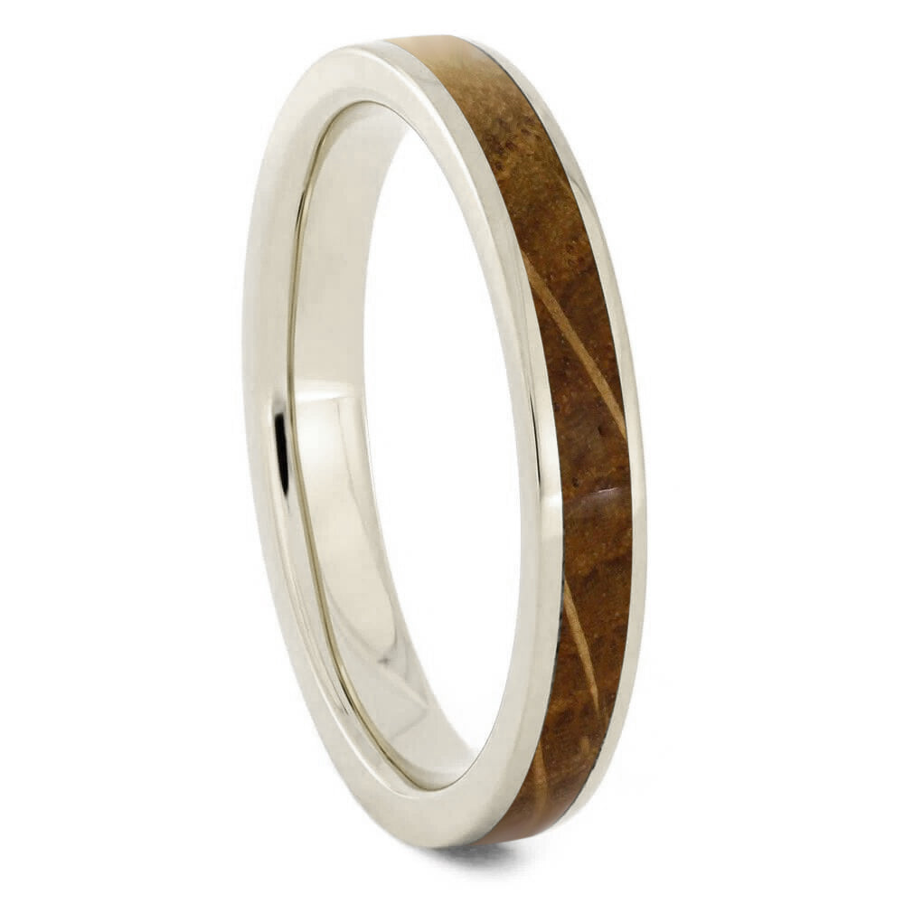 White Gold Wedding Band, Whiskey Barrel Oak Ring