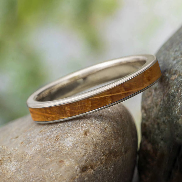 White Gold Whiskey Barrel Oak Ring for Her