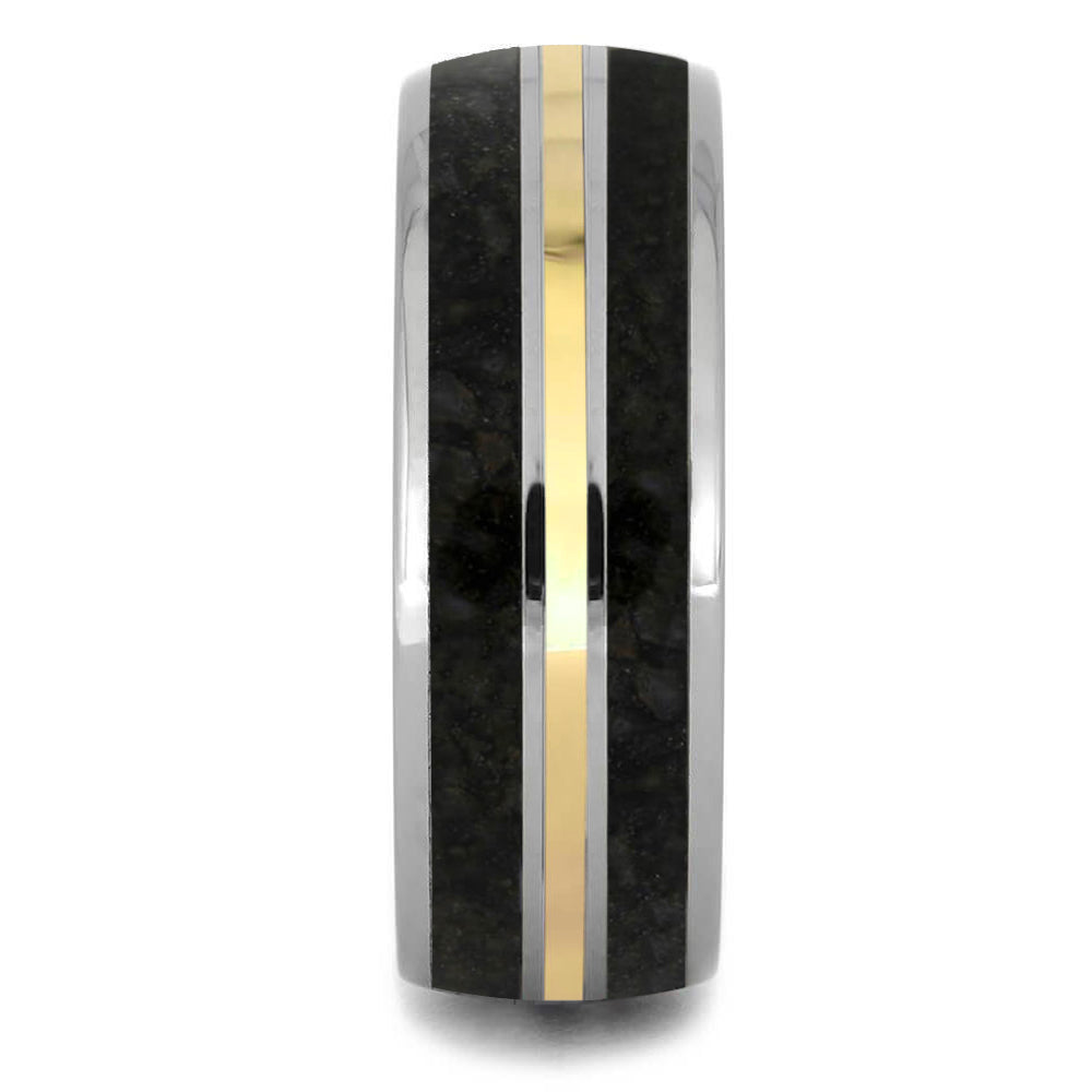 Dinosaur Bone Wedding Band with Gold Pinstripe - Jewelry by Johan