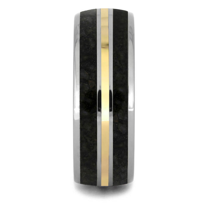 Dinosaur Bone Wedding Band with Gold Pinstripe - Jewelry by Johan