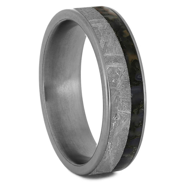 Dinosaur Bone Men's Ring With Meteorite And Titanium Edges-2779 - Jewelry by Johan