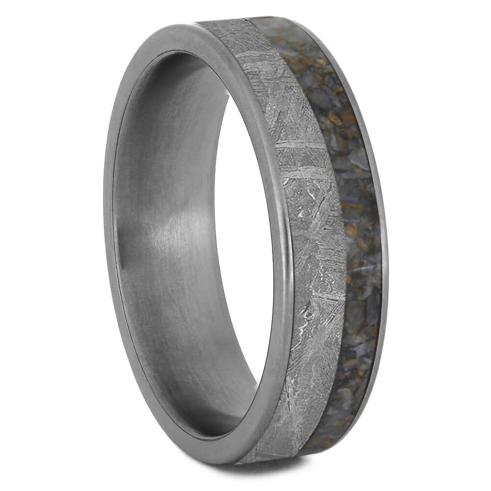 Dinosaur Bone Men's Ring With Meteorite And Titanium Edges-2779 - Jewelry by Johan
