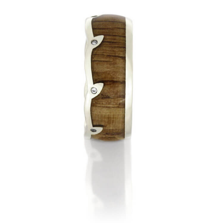 Oak Wood Wedding Band With Wavy Diamond Leaf Eternity Edge-DJ1007WG - Jewelry by Johan
