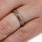 Thin Deer Antler Ring with Whiskey Barrel Oak Wood In Titanium-3282 - Jewelry by Johan
