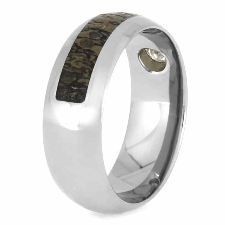 Titanium Ring With Moissanite And Partial Dinosaur Bone-2645 - Jewelry by Johan