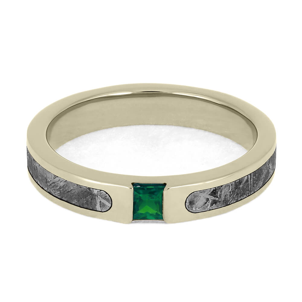 Emerald Wedding Band with Meteorite