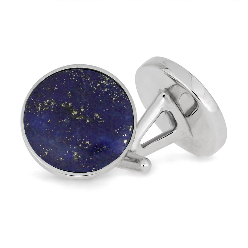 Round Lapis Lazuli Cuff Links in Sterling Silver
